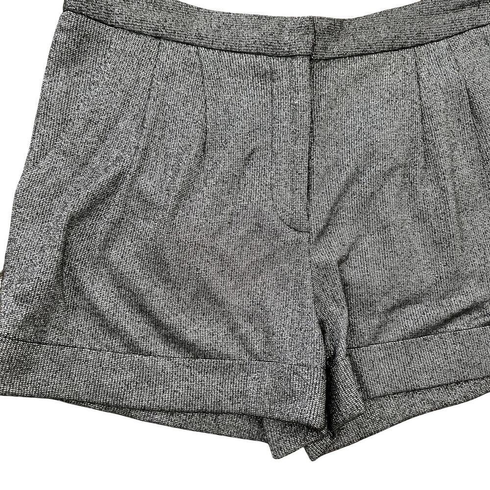 Rebecca Minkoff Pleated Silver Metallic Trouser Shorts XS Glam Coquette Dance RM - Picture 3 of 10